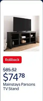 Walmart Mainstays Parsons TV Stand for TVs up to 50, Black Oak Finish offer