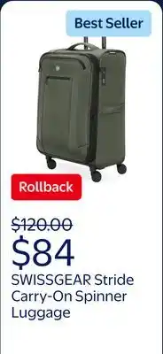 Walmart SWISSGEAR Stride Expandable Carry-On Spinner Luggage, Olive Green, 8 Wheels and Built-in TSA Lock offer