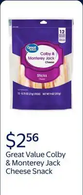 Walmart Great Value Colby & Monterey Jack Cheese Snack offer