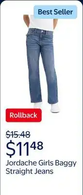 Walmart Jordache Girls High Rise Baggy Straight Jean, Sizes 5-18 offer