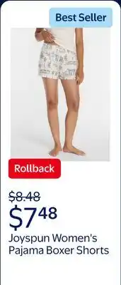 Walmart Joyspun Women's Woven Pajama Boxer Shorts, 3'' Inseam offer