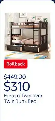 Walmart Euroco Pine Wood Convertible Twin over Twin Bunk Bed with Storage 2 Drawers, Espresso offer