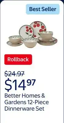 Walmart Better Homes & Gardens 12-Piece Bamboo Melamine Tomato Design Dinnerware Set offer