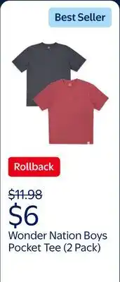 Walmart Wonder Nation Boys Pocket Tee with Short Sleeves, 2-Pack, Sizes 4-18 & Husky offer