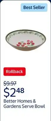 Walmart Better Homes and Gardens Bamboo Melamine Tomato Serve Bowl offer