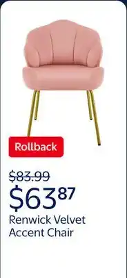Walmart Renwick Modern Velvet Accent Chair with Golden Metal Legs for Living Room, Pink offer
