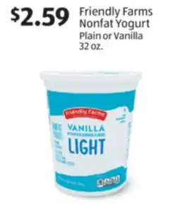 Aldi Friendly Farms Nonfat Yogurt Plain or Vanilla offer