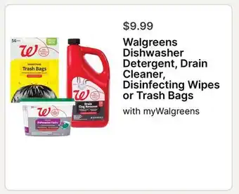 Walgreens Walgreens Dishwasher Detergent, Drain Cleaner, Disinfecting Wipes or Trash Bags offer