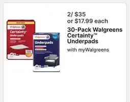 Walgreens 30-Pack Walgreens Certainty Underpads offer