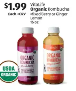 Aldi VitaLife Organic Kombucha Mixed Berry or Ginger Lemon offer