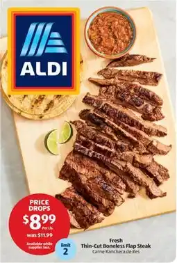 Aldi Fresh Thin-Cut Boneless Flap Steak offer