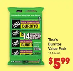 Vallarta Supermarkets Tina's Burritos Value Pack offer