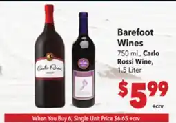 Vallarta Supermarkets Barefoot Wines offer