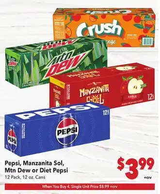 Vallarta Supermarkets Pepsi, Manzanita Sol, Mtn Dew or Diet Pepsi offer