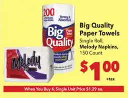 Vallarta Supermarkets Big Quality Paper Towels offer