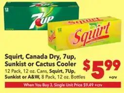 Vallarta Supermarkets Squirt, Canada Dry, 7up, Sunkist or Cactus Cooler offer