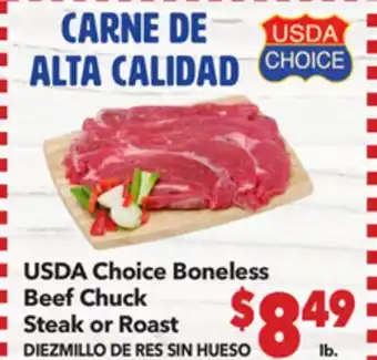 Vallarta Supermarkets USDA Choice Boneless Beef Chuck Steak or Roast / DIEZMILLO DE RES SIN HUESO offer