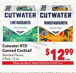 Vallarta Supermarkets Cutwater RTD Canned Cocktail offer