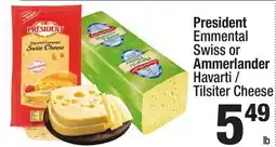 Super King Markets President Emmental Swiss or Ammerlander Havarti/ Tilsiter Cheese offer