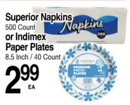 Superior Grocers Superior Napkins 500 Count or Indimex Paper Plates 8.5 Inch / 40 Count offer