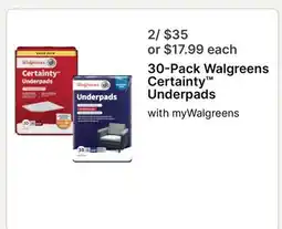 Walgreens 30-Pack Walgreens Certainty Underpads offer