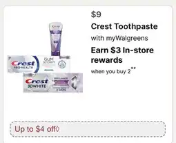 Walgreens Crest Toothpaste offer