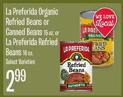 Jewel-Osco La Preferida Organic Refried Beans or Canned Beans 15 oz. or La Preferida Refried Beans 16 oz offer