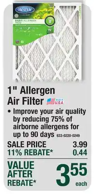 Menards BestAir 1 Allergen Air Filter offer