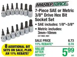 Menards Master Force 7-Piece SAE or Metric 3/8 Drive Hex Bit Socket Set offer