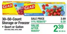 Menards Glad 30-50-Count Storage or Freezer Zipper Bags offer