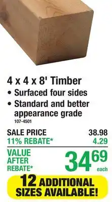 Menards Western Red Cedar 4 x 4 x 8' Timber Wood offer