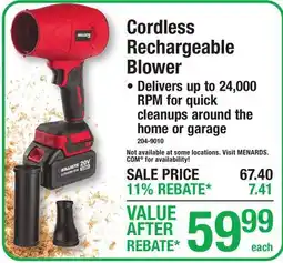 Menards Benchmark Cordless Rechargeable Blower offer