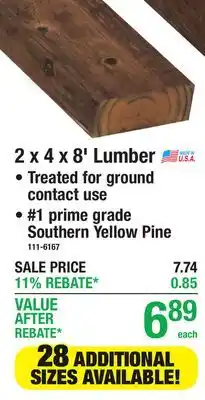 Menards Prefinished cedartone premium pressure treated 2 x 4 x 8' Lumber offer