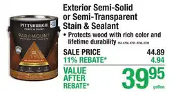 Menards Pittsburgh Exterior Semi-Solid or Semi-Transparent Stain & Sealant offer