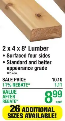 Menards 2 x 4 x 8' Lumber offer