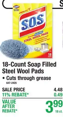 Menards S.O.S. 18-Count Soap Filled Steel Wool Pads offer
