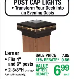 Menards Lamar fits 4 and 6 posts, 2-3/8H post cap lights offer