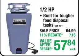 Menards Criterion 1/2 HP Built for tougher food disposal tasks offer