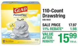 Menards Glad 110-Count Drawstring offer