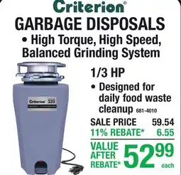 Menards Criterion GARBAGE DISPOSALS offer