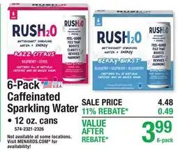 Menards RUSH2O Caffeinated Sparkling Water offer