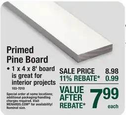 Menards Primed Pine Board offer
