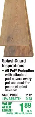 Menards LAMINATE FLOORING SplashGuard Inspirations Wear, Stain & Fade Resistant offer
