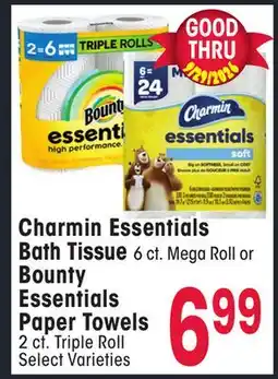 Jewel-Osco Charmin Essentials Bath Tissue 6 ct. Mega Roll or Bounty Essentials Paper Towels 2 ct. Triple Roll offer