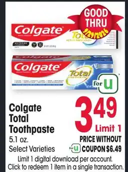 Jewel-Osco Colgate Total Toothpaste offer