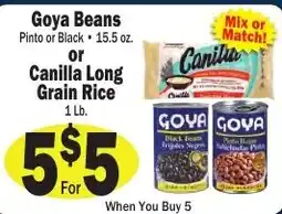 Sellers Bros Goya Beans Pinto or Black or Canilla Long Grain Rice offer
