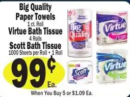 Sellers Bros Big Quality paper towels, virtue bath tissue, scott bath tissue offer