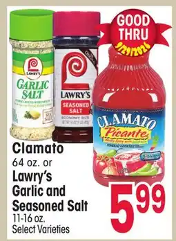 Jewel-Osco Clamato Garlic Salt 64 oz. or Lawry's Garlic and Seasoned Salt 11-16 oz offer