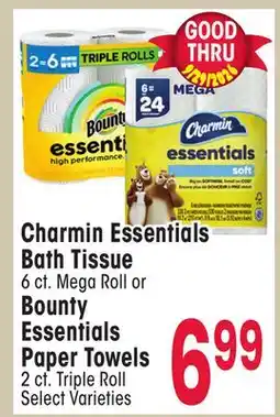 Jewel-Osco Charmin Essentials Bath Tissue 6 ct. Mega Roll or Bounty Essentials Paper Towels 2 ct. Triple Roll offer