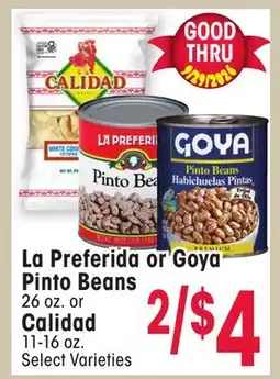 Jewel-Osco La Preferida or Goya Pinto Beans 26 oz. or Calidad 11-16 oz offer